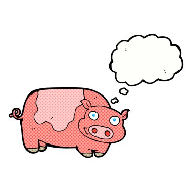 Düşünce baloncuklu çizgi film domuzu
