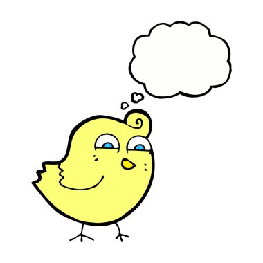 Düşünce baloncuklu komik kuş.