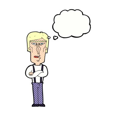 Düşünce baloncuğu olan kızgın bir adam.