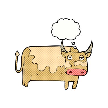 Düşünce baloncuklu çizgi film ineği