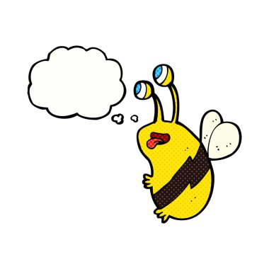 Düşünce baloncuklu komik bir arı.