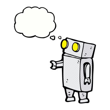Düşünce baloncuklu çizgi film robotu