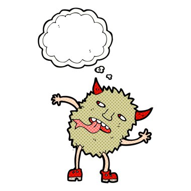 Düşünce baloncuklu komik çizgi film canavarı