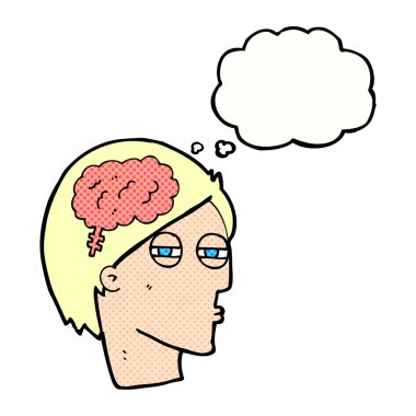 Çizgi film adamı düşünce baloncuğuyla dikkatlice düşünüyor.