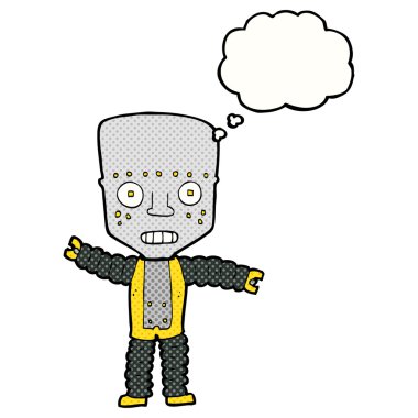 Düşünce baloncuklu çizgi film robotu