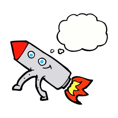 Düşünce baloncuklu mutlu roket.