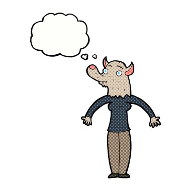 çizgi film dostu kurt adam kadın düşünce balonu ile