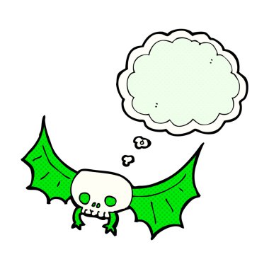 Düşünce baloncuklu ürkütücü kafatası yarasası.