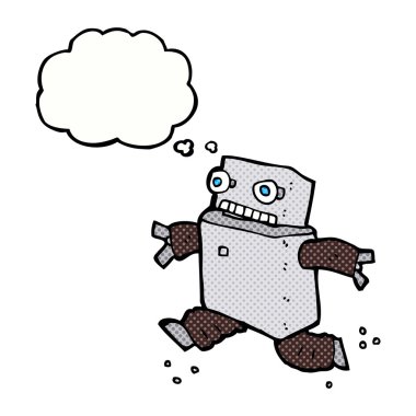 Düşünce baloncuğu olan çizgi film robotu