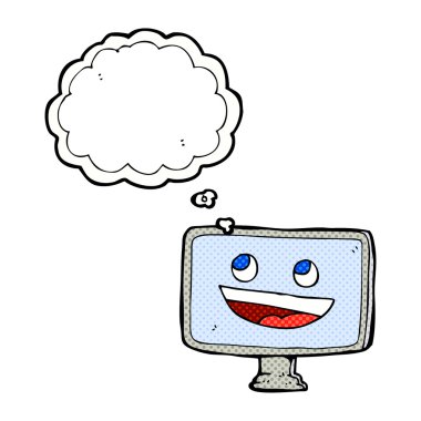 düşünce baloncuklu karikatür bilgisayar ekranı