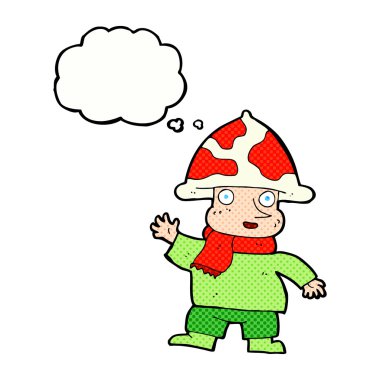 Düşünce baloncuklu mantar adam.