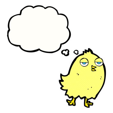Düşünce baloncuklu komik çizgi film kuşu