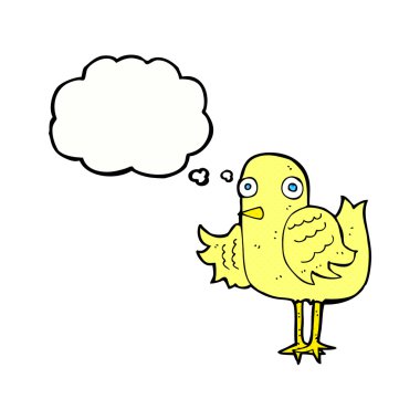 Düşünce baloncuğuyla kanat sallayan kuş.