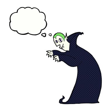 Düşünce baloncuğu olan ürkütücü vampir çizgi filmi.