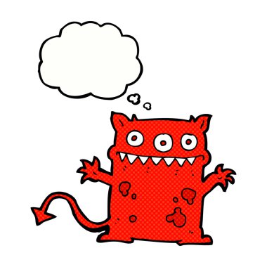 Düşünce baloncuklu küçük canavar.