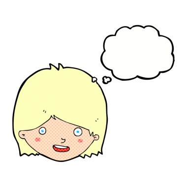 Düşünce baloncuklu mutlu kadın yüzü