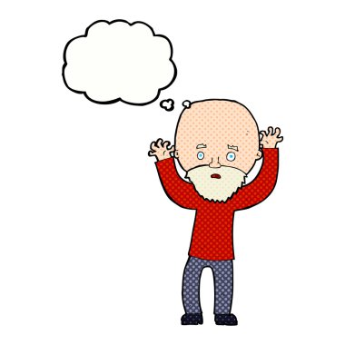 Çizgi film sakallı adam düşünce baloncuğuyla panikliyor.