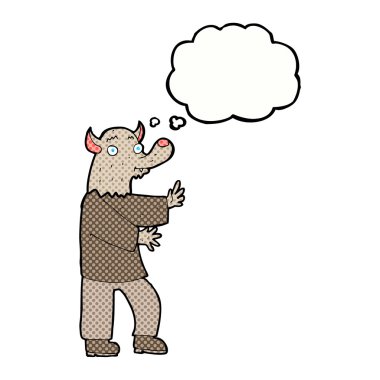 Düşünce baloncuğu olan bir kurt adam.