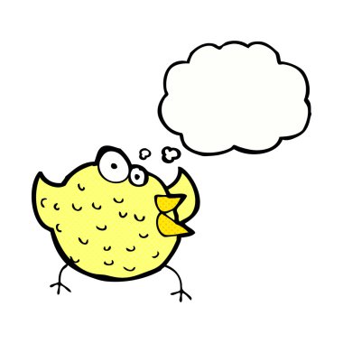 Düşünce baloncuklu mutlu kuş.