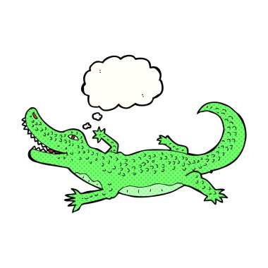 Düşünce baloncuklu çizgi film timsahı