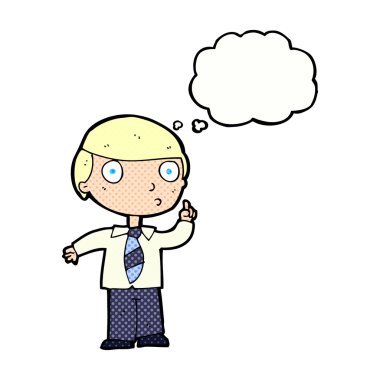 Düşünce baloncuğu olan okul çocuğu.