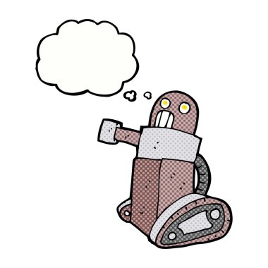 Düşünce baloncuklu çizgi film tankı robotu