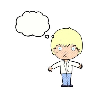 Düşünce baloncuğu olan bir çocuk.