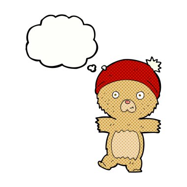 Düşünce baloncuklu komik oyuncak ayı.