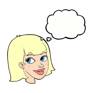 Düşünce baloncuklu mutlu kadın yüzü