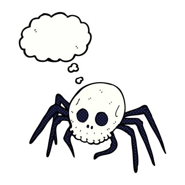 Düşünce baloncuklu korkunç cadılar bayramı kafatası örümceği.