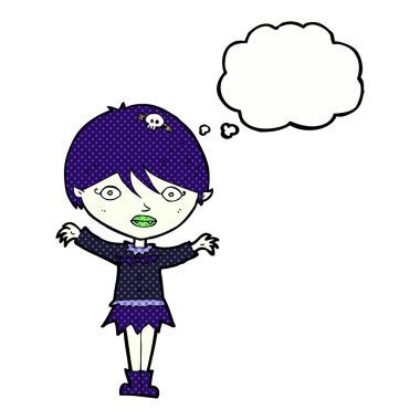 Düşünce baloncuğu sallayan vampir kız.