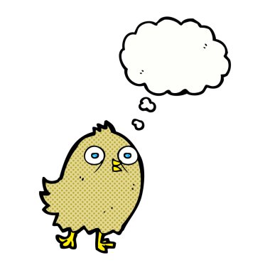 Düşünce baloncuklu komik çizgi film kuşu