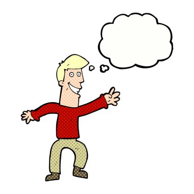 karikatür mutlu adam düşünce balonu ile dans