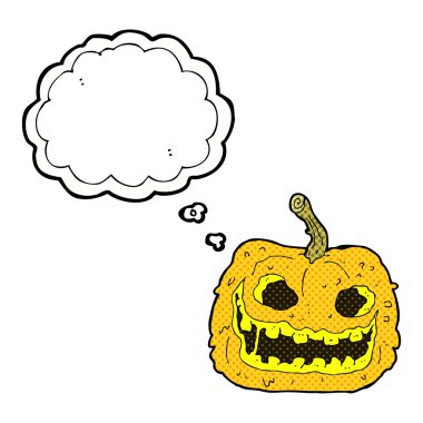 Düşünce baloncuklu ürkütücü balkabağı.