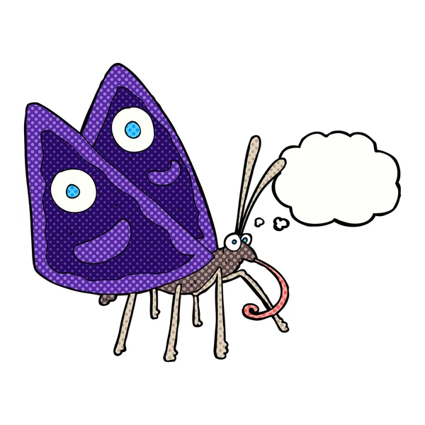 Desenho animado borboleta engraçada com bolha de pensamento —  Vetores de Stock