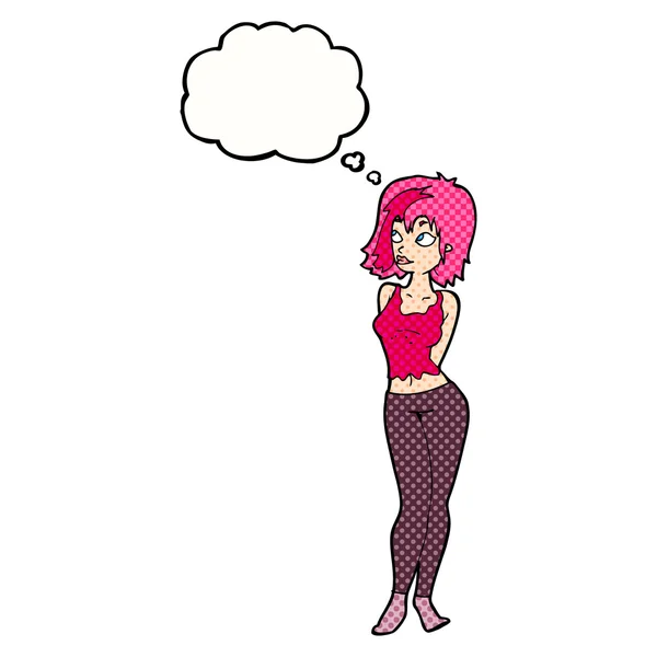 Dessin animé fille attrayante avec bulle de pensée — Image vectorielle