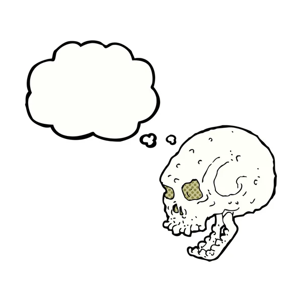 Calavera espeluznante de dibujos animados con burbuja de pensamiento — Vector de stock