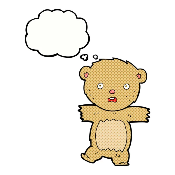 Cartoon shocked teddy bear with thought bubble — Stock Vector