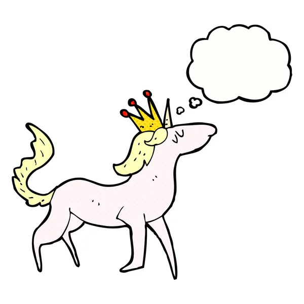 Cartoon unicorn with thought bubble — Stock Vector