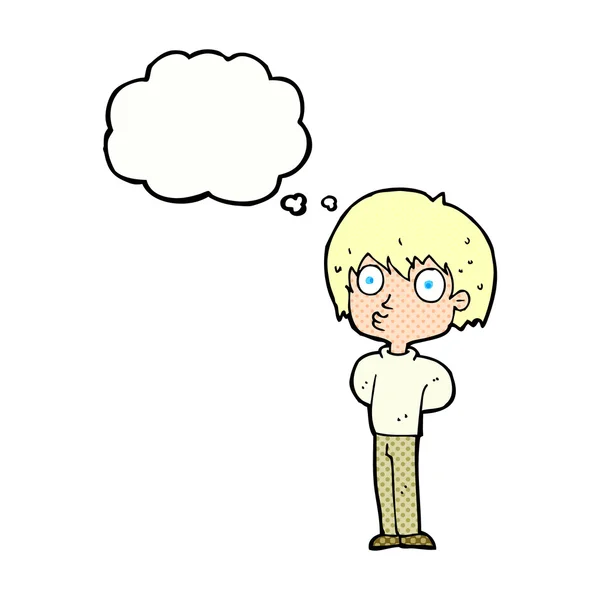 Karikatur beeindruckte Junge mit Gedankenblase — Stockvektor
