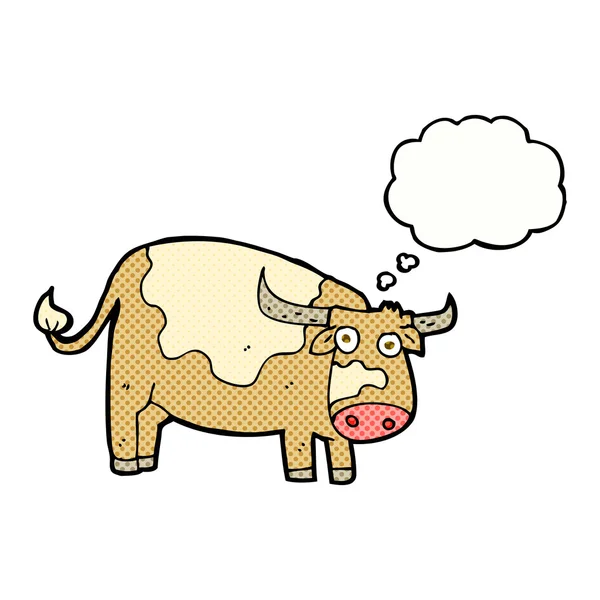 Vaca de dibujos animados con burbuja de pensamiento — Vector de stock