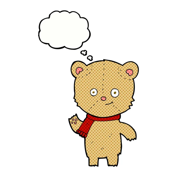 Cartoon teddy bear waving with thought bubble — Stock Vector