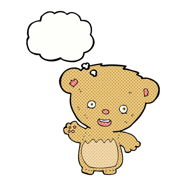 Tekenfilm teddybeer zwaaien met gedachte zeepbel — Stockvector