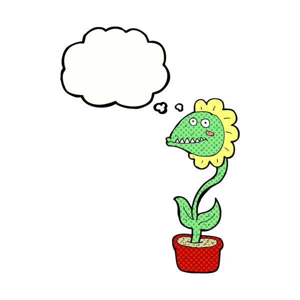 Dessin animé monstre plante avec bulle de pensée — Image vectorielle