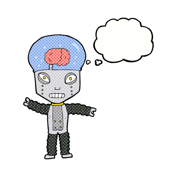 Cartone animato robot futuro con bolla di pensiero — Vettoriale Stock