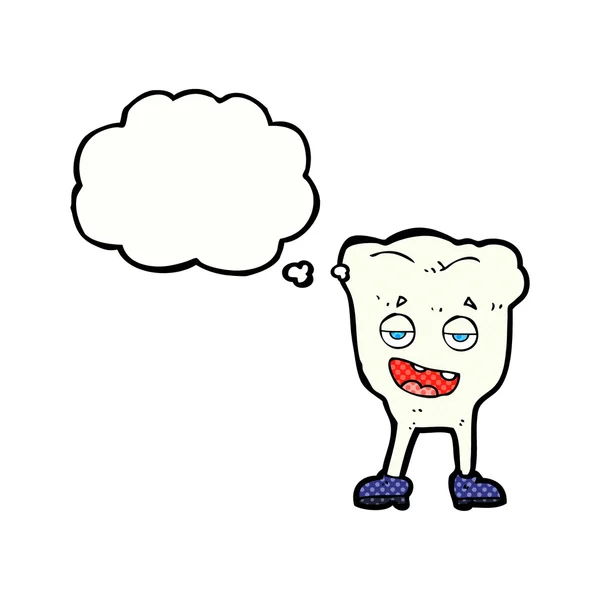Kreskówki ząb wygląda zadowolony z myśli bańki — Wektor stockowy