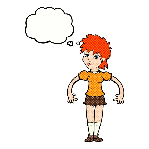 Dessin animé femme curieuse avec bulle de pensée — Image vectorielle