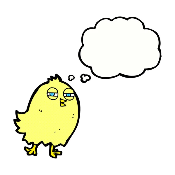 Grappige cartoon vogel met gedachte zeepbel — Stockvector