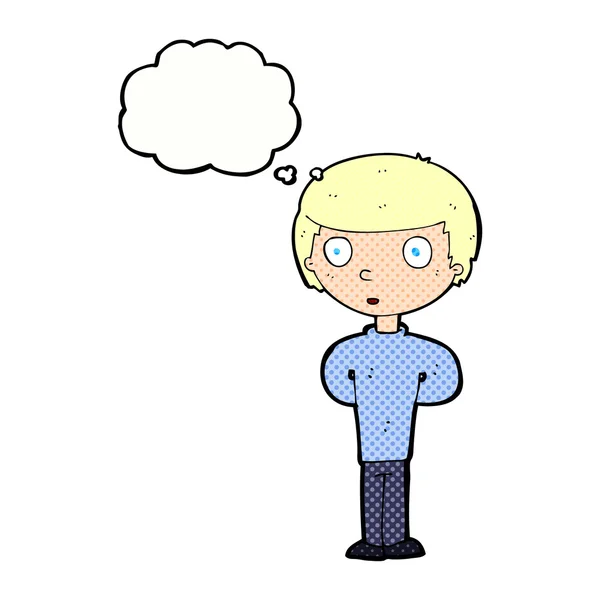 Καρτούν περίεργο αγόρι με φούσκα σκέψης — Διανυσματικό Αρχείο