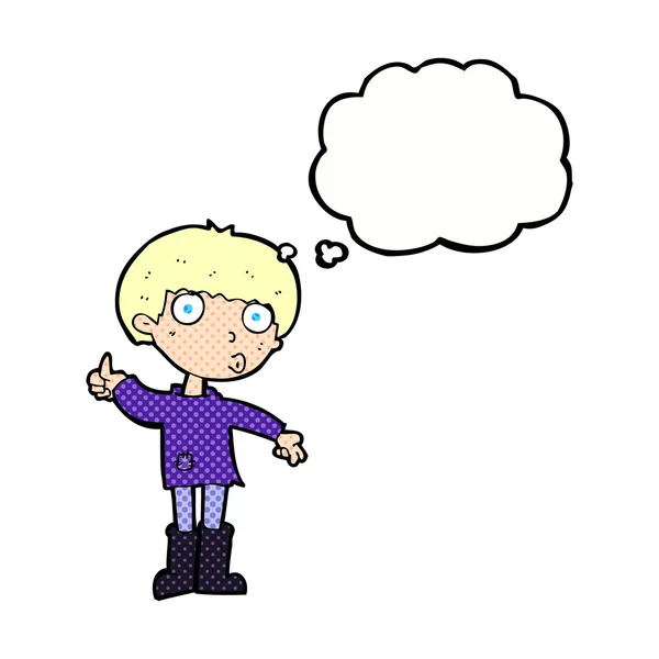 Cartoon jongen stellen vraag met gedachte zeepbel — Stockvector